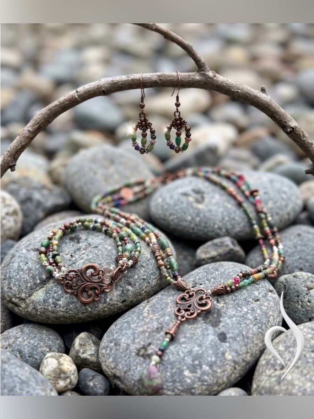 Antique Copper & Gemstone Jewelry Set